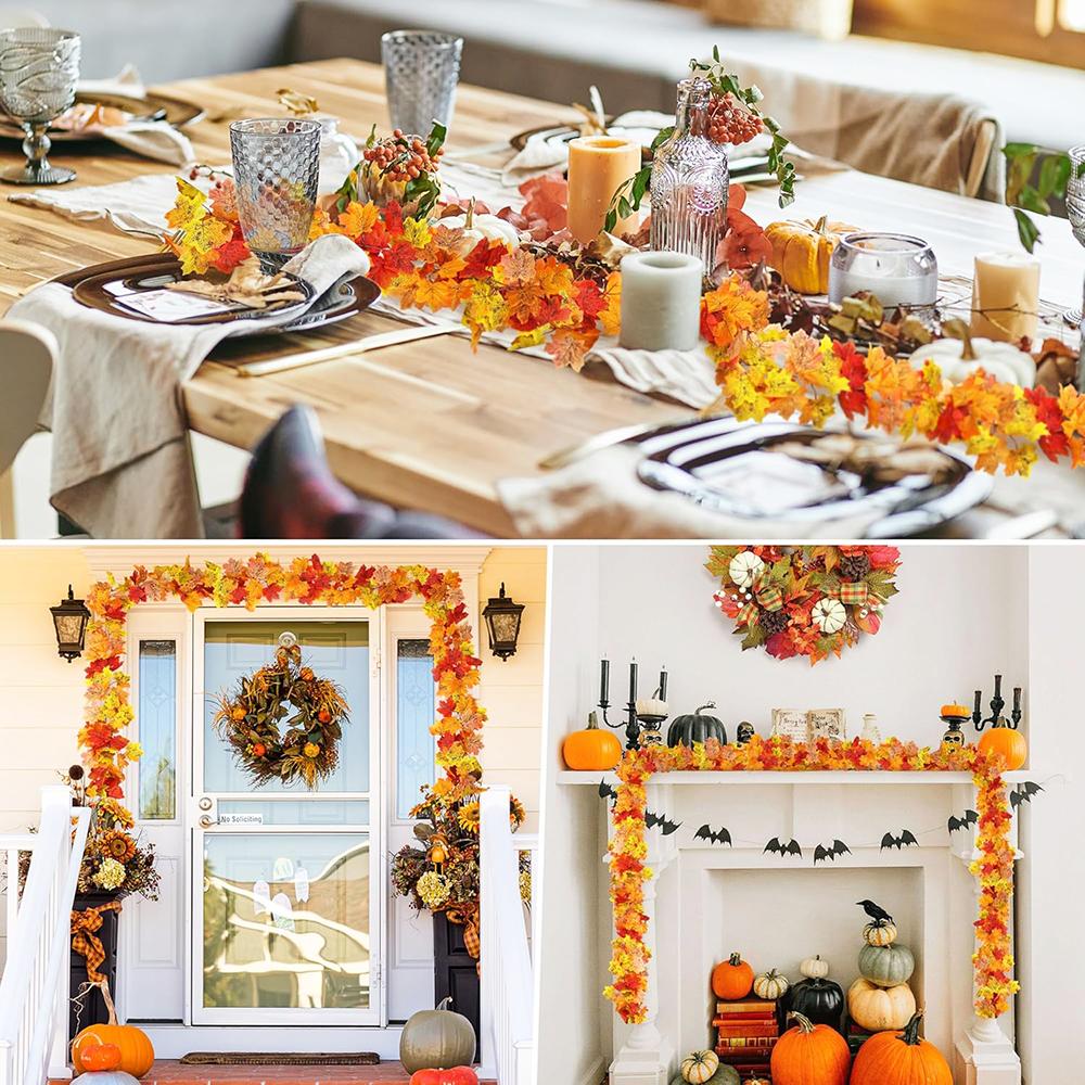 2/3pcs Artificial Maple Leaf Fall Garland Autumn Leaves Hanging Vines Thanksgiving Halloween Wedding Home Decorations 5.7Ft Each