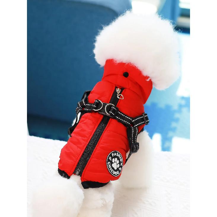 Comes with a Traction Ring, Pet Coat, Jacket, Three-layer Thick Warm Dog Clothing, Autumn and Winter Waterproof Fabric, Small an