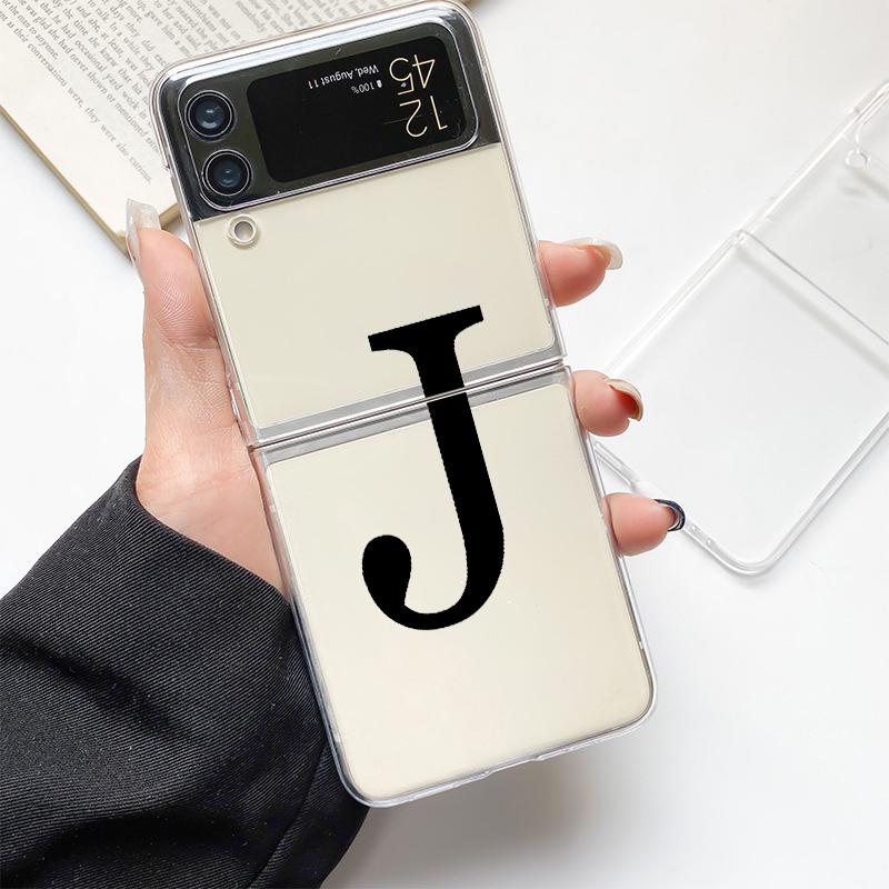 Initial Letter A Z  Fashion Fashion Phone Case For Samsung Galaxy Z Flip 3 4 5 6 7 Hard Folding Z Flip4 Clear PC Cover Gift