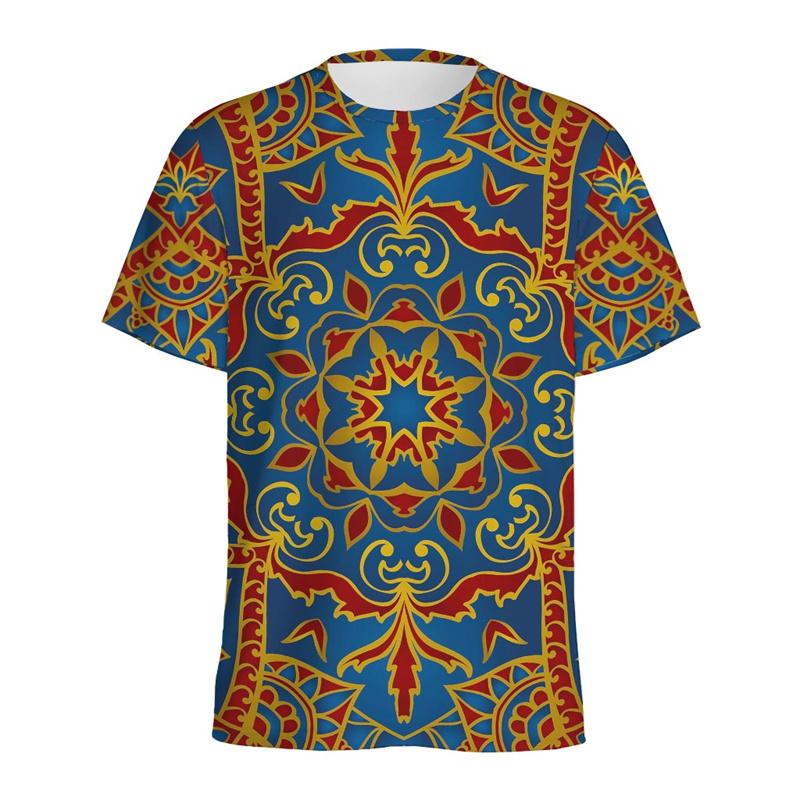 Retro Flower Mandala Pattern T-shirt Men Summer 3D Printed Ethnic Floral T Shirt Women Round Neck Short Sleeve Street Loose Tees