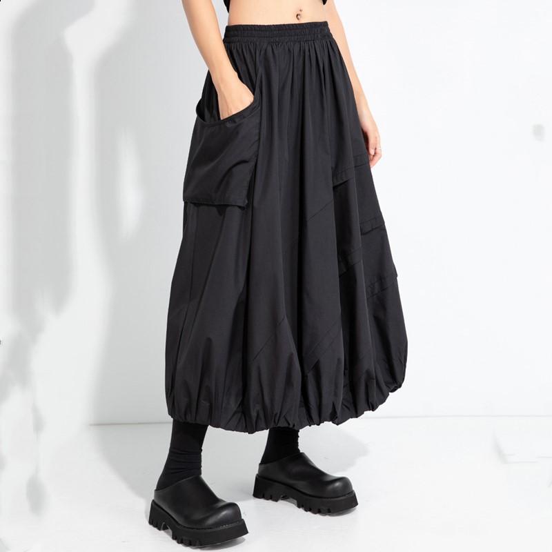 Cotton plus size High waist vintage Black Spring autumn casual loose long for woman skirts womens skirt
