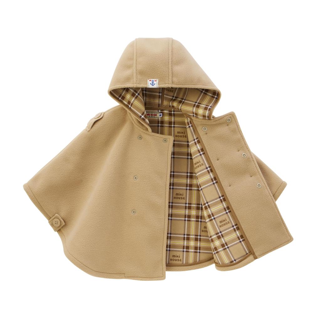 Cloak Cape Poncho Outer Fleece Made in Japan Boys Girls Baby Kids Clothing M Beige [MIKI HOUSE] Children's 10-3861-494 (90-100cm)