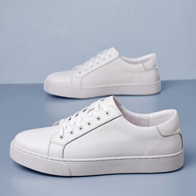 Herren Echtleder kleine weiße Schuhe Plateau Casual Board Schuhe erste Schicht Rindsleder Trendschuhe handgefertigt koreanische Version Sportlederschuhe Briti