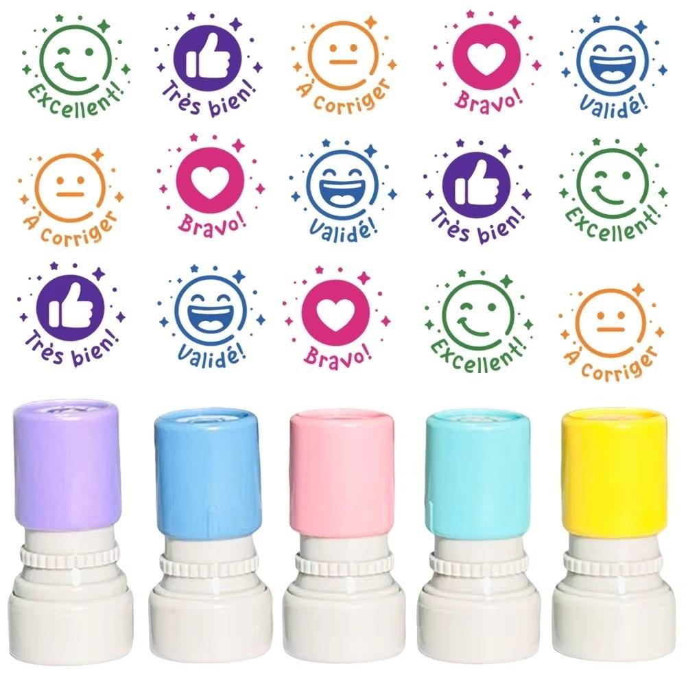 5Pcs/Set French Teacher Seal Stamp Automatic inking Round French Seal Praise Emotional Expression Stamp Encourage Students