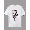 European Size Men'S Casual Crew Neck T-Shirt with Cherry Blossom & Ink Dragon Print, Slight Stretch Fabric, Summer Streetwear Couple'S Top