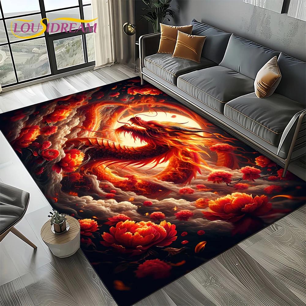 Chiński Styl Marzycielski Smok Kreskówkowy Dywanik do Salonu Sypialni Domu Dekoracja Sofy, Dywanik do Pokoju Dziecka Mata Podłogowa Antypoślizgowa