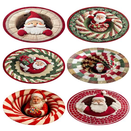 Christmas 3D Rug Optical Illusion Santa Claus Round Floor Mat Non-Slip Xmas