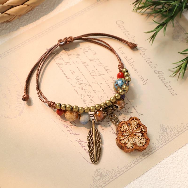 Hand woven ceramic plant acorn bracelet natural fruit hand rope retro literary bracelet women