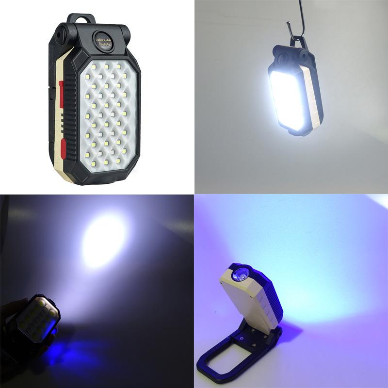 Rechargeable Foldable LED Work Light with Magnet - Portable USB Camping Light (Red & Blue)