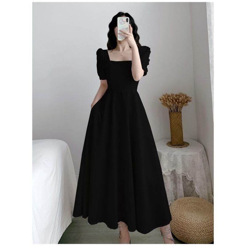 

Белое летнее платье с рукавами-пузырями в стиле Хепберн и квадратным вырезом для женщин Extra Large чёрный