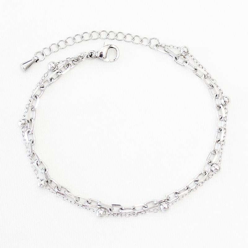 

Quality Jewelry Classic Women Gift Waterproof Durable Non Fading Metal Stainless Steel Double Row Bead Chain Exquisite Bracelets
