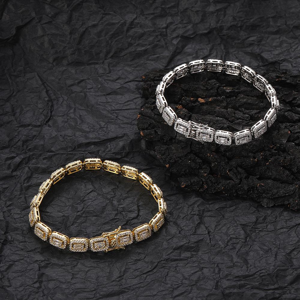European and American New 7mm Copper Bracelet, Rectangular Hollow Chain Zircon Chain Women's, Men's Hip-hop Chain Bracele