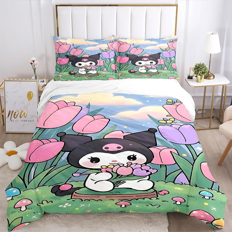 3pcs Floral Adventure Kuromi Print Cover Set Ultra Soft, Breathable, and Comfortable Bedding with Stylish Design for Bedroom and Guest Room Decor