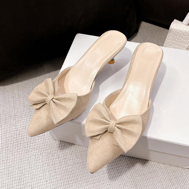 Sexy Half-slippers for Women In Summer New Korean Style Fashionable Thin Heel Pointed Bow High Heel Sandals for Women