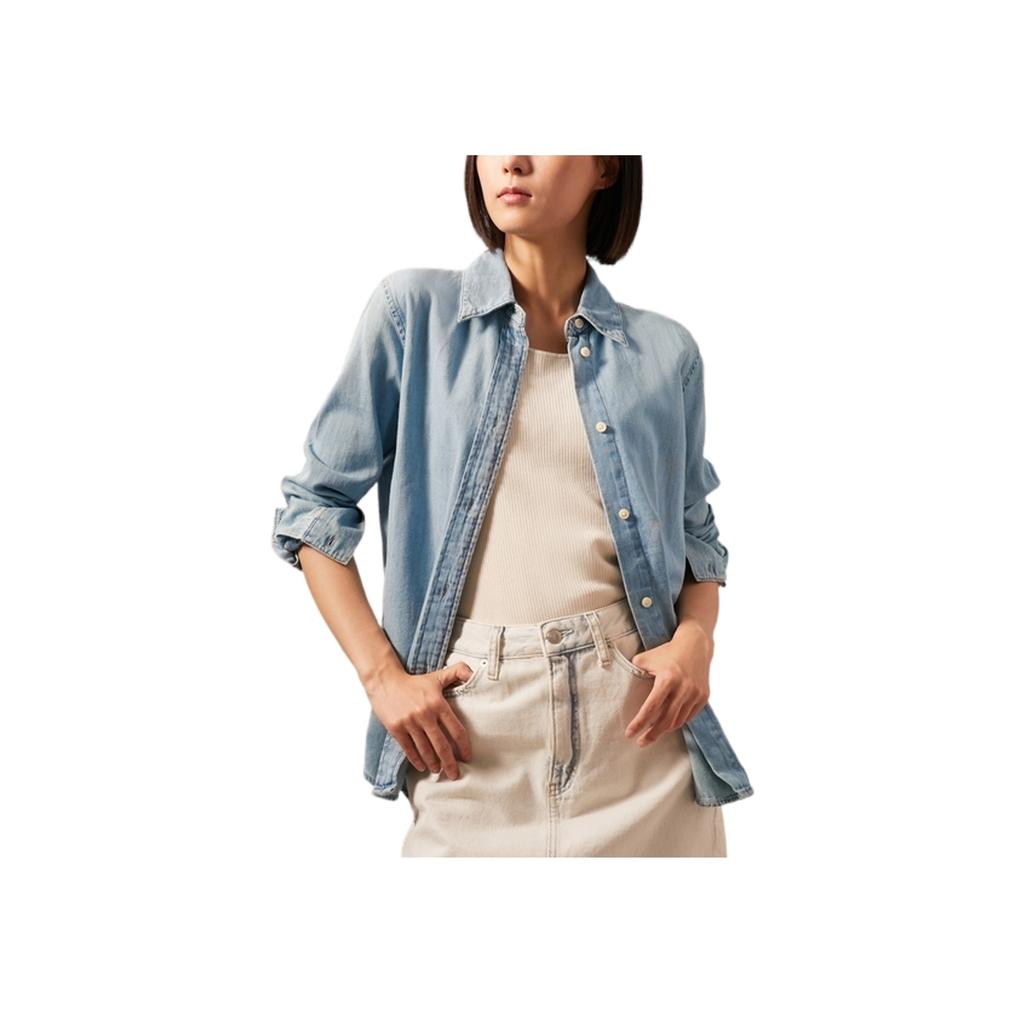 Calvin Klein Modern Classic Logo Vintage Pure Cotton Denim Shirt Women shirts Light-Blue 40WK840_1