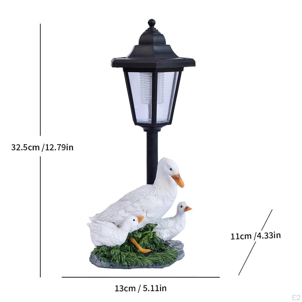 Duck Garden Statue Animal Figurine with Solar Lights Lovely White Decorative Sculpture Resin
