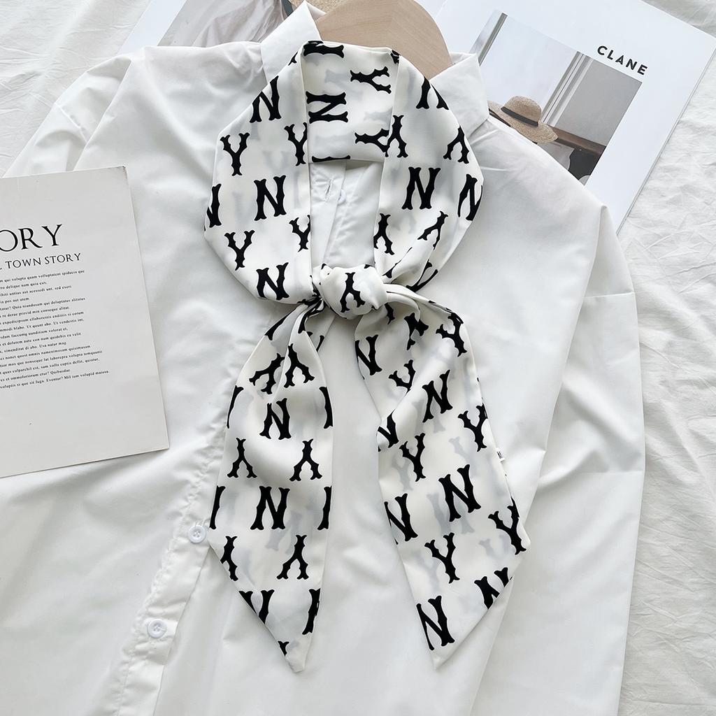 Black And White Letter Long Silk Scarf, Spring Retro Professional Changeable Decorative Scarf, Versatile Temperament Streamer