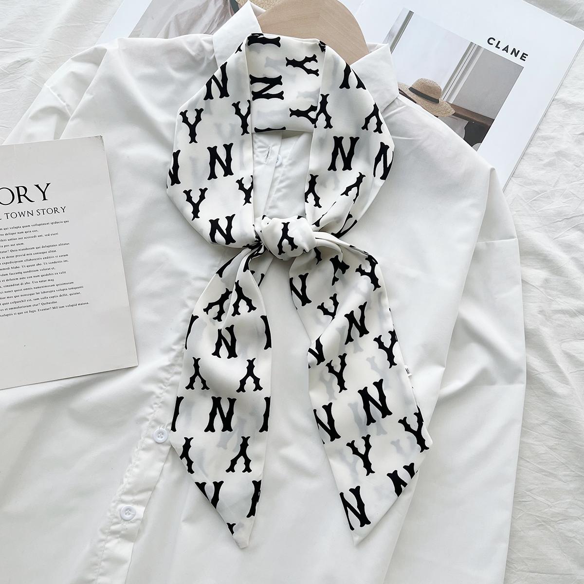 

Черно-белый шарф из длинного шелка с буквами, весенний ретро профессиональный изменяемый декоративный шарф, универсальный темпераментный стример 104cm