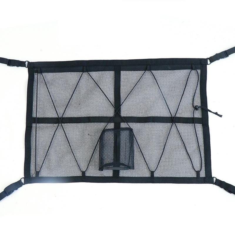 Adjustable Hanging Car Storage Bag Roof Ceiling Cargo Net Organizer with Zipper Buckle Compatible for Truck SUV Campers 78 53cm