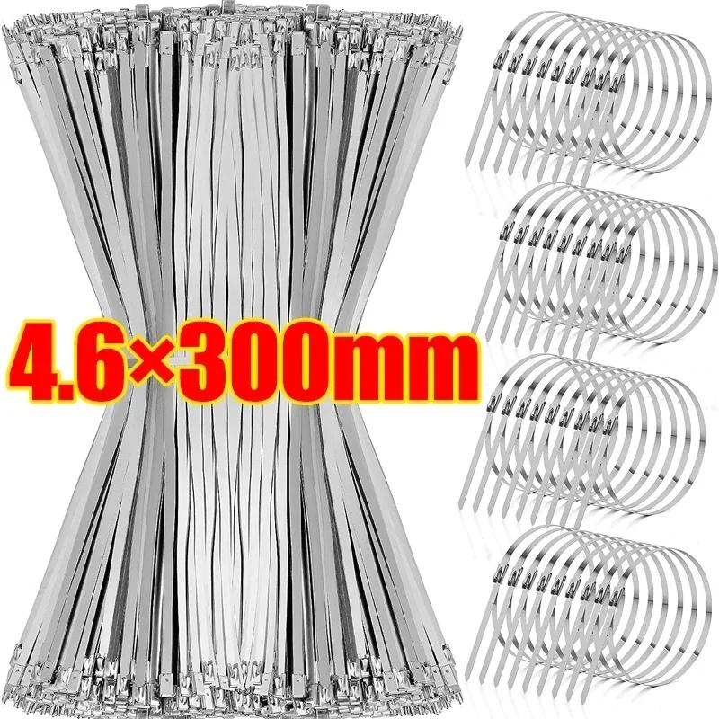 100Pcs Stainless Steel Cable Ties Metal Zip Ties Strap for Exhaust Wrap Multi-Purpose Heavy Duty Self-locking Fastening Ring