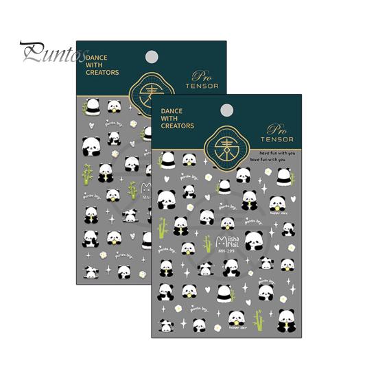 Cartoon Panda Nail Art Sticker 5D Bamboo Letter Waterproof PET Self-adhesive Women Girls Fake Nail Decoration Decal Party Supplies Gift