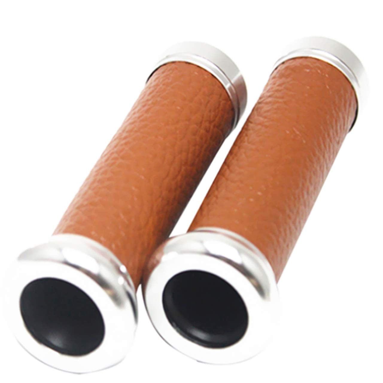 HWT Motorcycle Leather Set of Aluminum Handlebar Custom American Style Grips, 2, Ends, 22.2mm, (Brown) коричневый