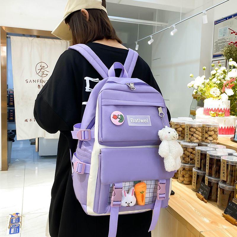 Internet Celebrity Backpack Set Female Students Korean Version of Fashionable Versatile Backpack Middle High School Students  Large Capacity Backpack