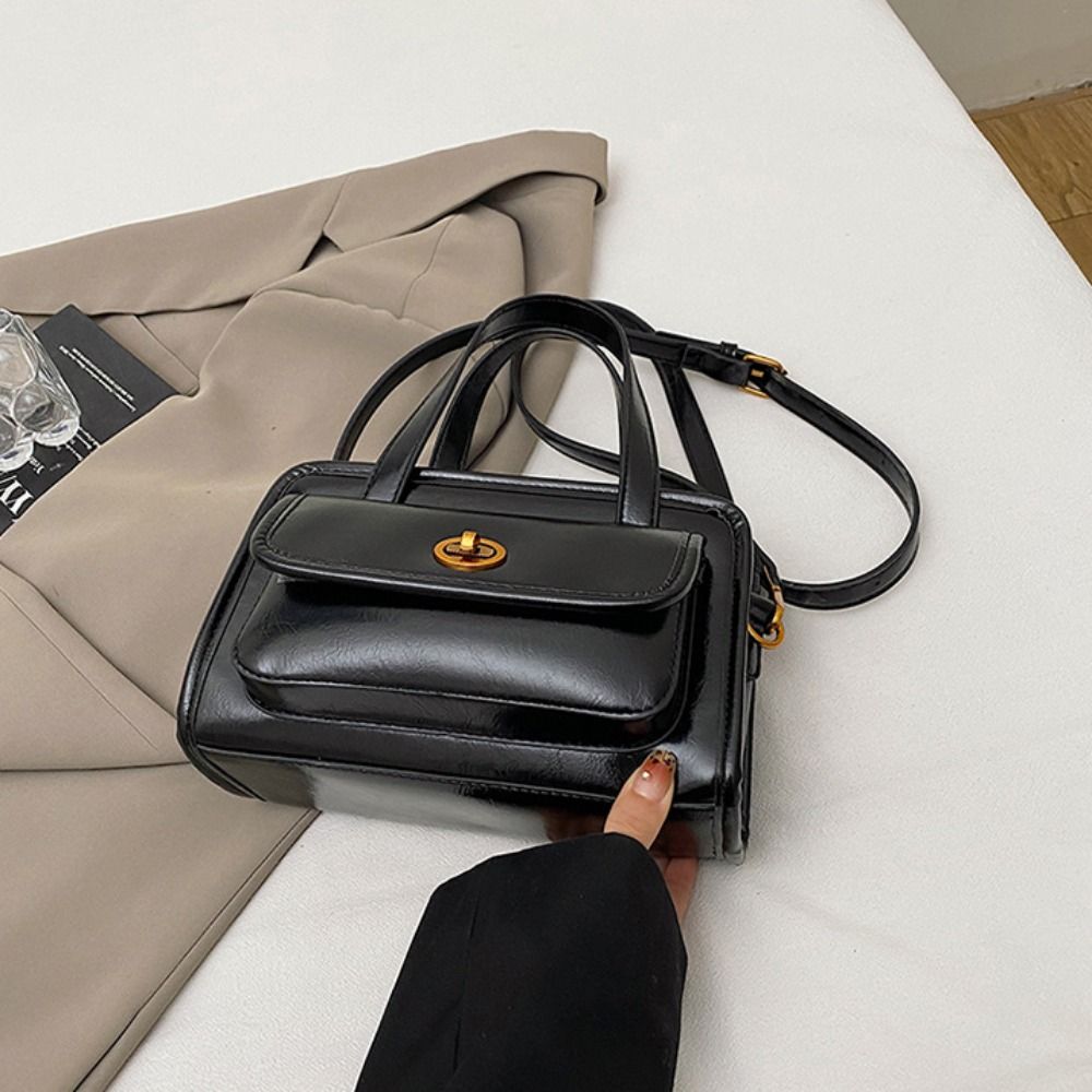 Solid Color Pocket Boston Tote Bag Handbag Underarm Bag Temperament PU Bowling Bag  Women