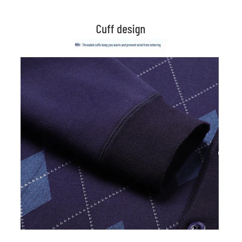 2021 New Lamb Wool Plus Velvet Cardigan: Warm Print Top for Middle-Aged and Elderly