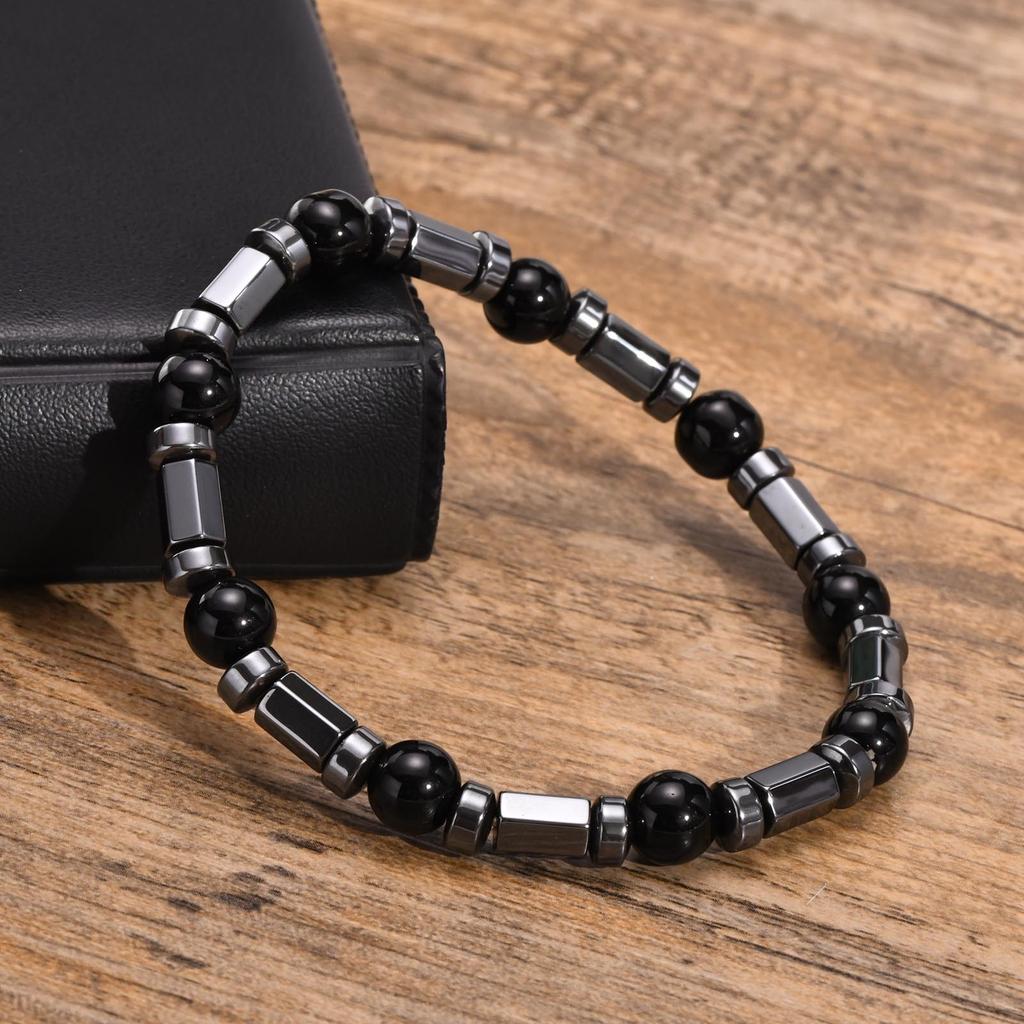 Stylish Black Beads Man Woman Bracelets Stretch Gallstone Handmade Wristband Jewelry Father Boyfriend Valentine's Day Gift