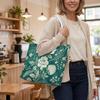 Elegant Green Floral Tote Bag for Daily Shopping and Casual Outdoor Use