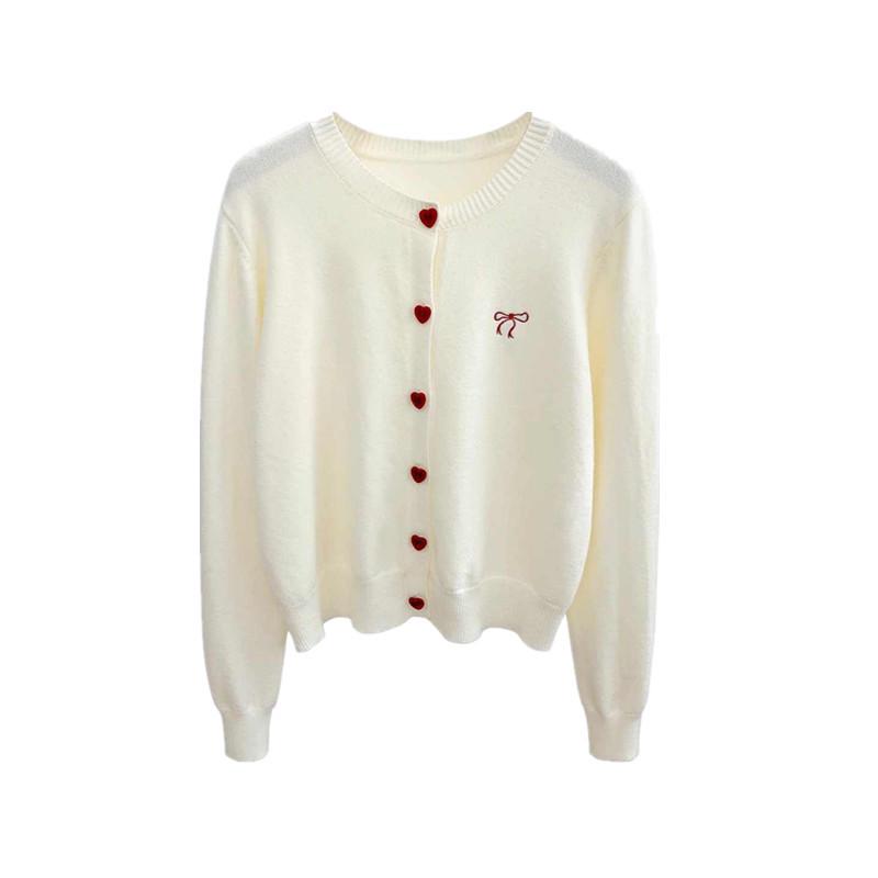 Women's Autumn Embroidered Bow Long Sleeve Knit Cardigan Sweater