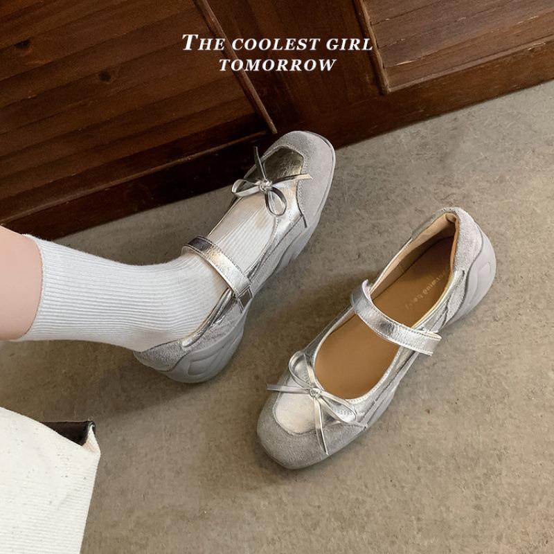 

2025 new ballet Mary Jane shoes sports and leisure women s single shoes bow shallow mouth thick sole square head Velcro 34