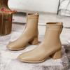 New High Heel Women's Boots Autumn Winter Plucked Mid-calf Boots Fashion Solid Color Soft Leather French Style Square Head Shoes