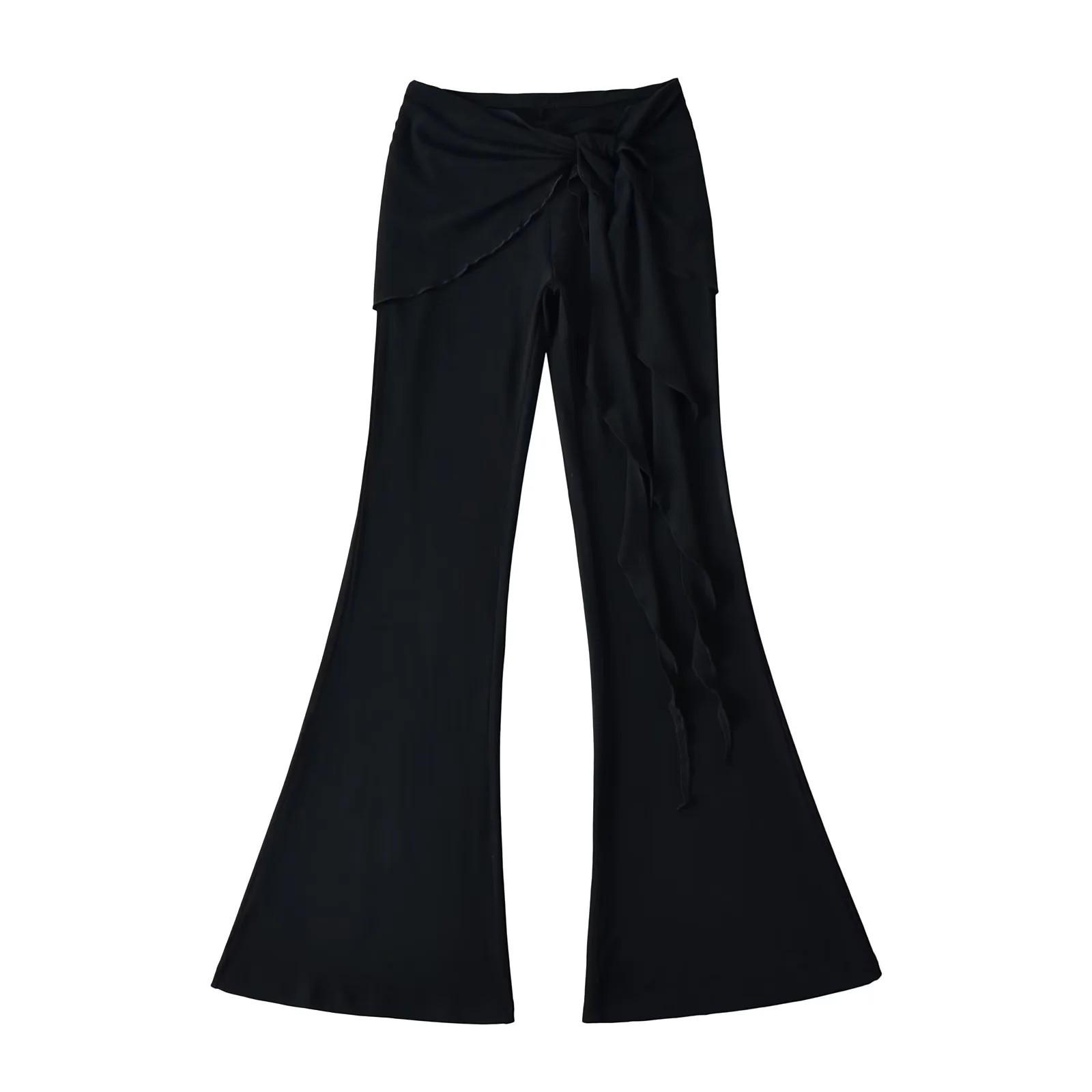 

Высокоэластичные расклешенные брюки для йоги с дизайном пэчворка с оборками, подтягивающим бедра Small чёрный