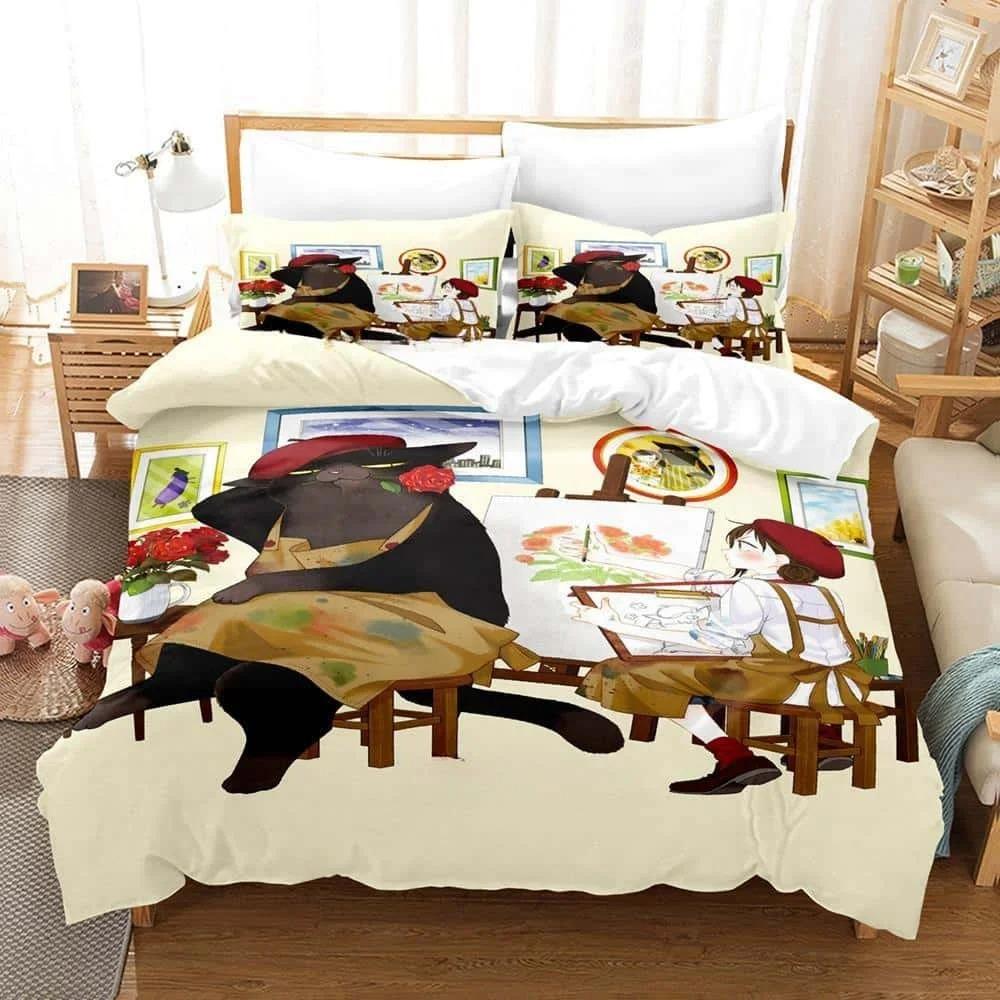 3D Kawai The Masterful Cat Is Depressed Again Today Bedding Set Cartoon Anime Three-piece Set Adult Kid Bedroom Duvet Cover Sets
