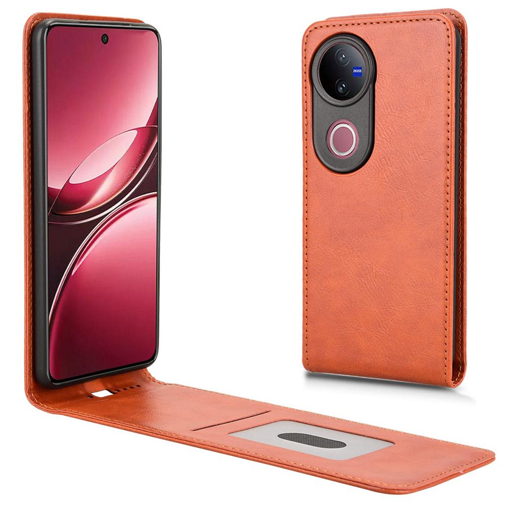 

For vivo V50 5G Case with Card Slot Magnetic Vertical Flip Leather Phone Cover Orange
