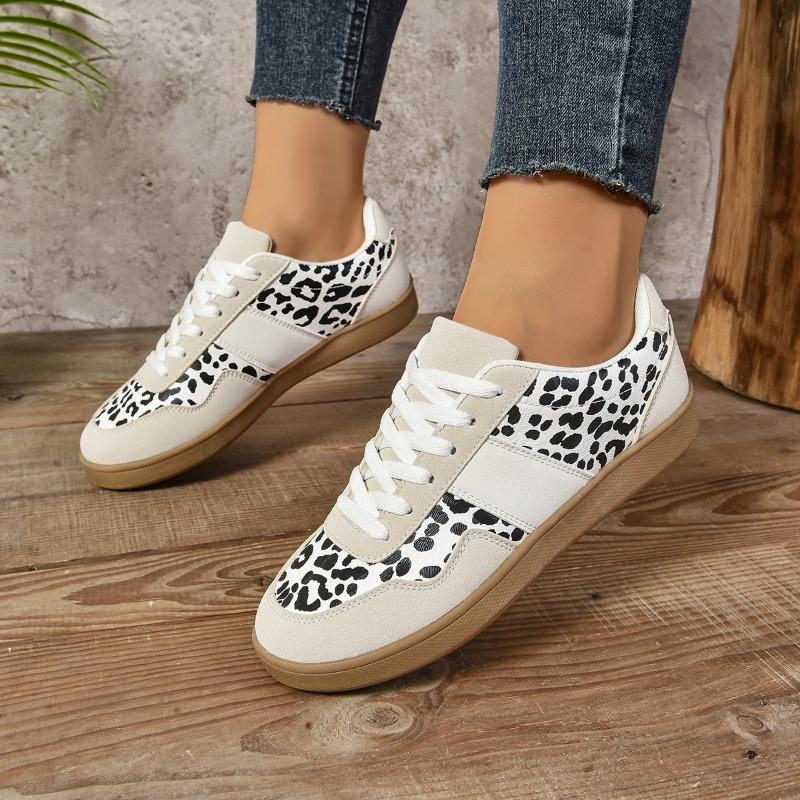 Sporty Casual Fashionable Striped Leopard Print Large-Size Women's Shoes