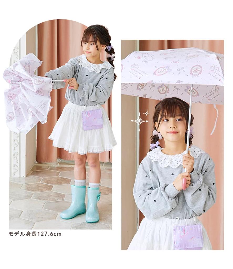 Arisana Folding Umbrella for Ribbon Storage Name Tag Antique 55cm Kids, Girls, Hand-Open, Pattern, Bag, Included, Pink,