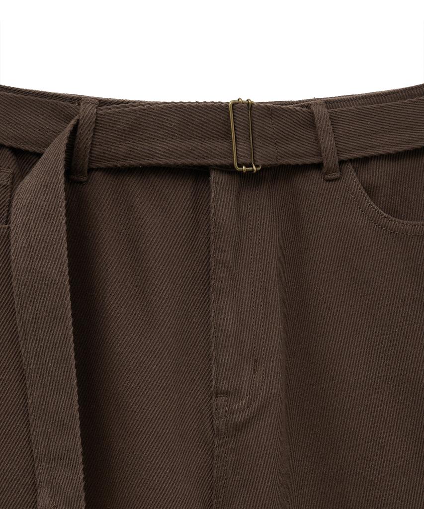 NOIRER Cotton Whipcord Washed Curved Pants (Brown)