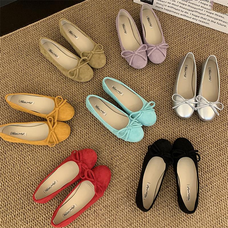 Fashion Shoes Cswo01 Women's Bailamos Ballet Flats Mixed Color Round Toe Slip-On Shoes Elegant Flat Heels Butterfly Knot Shallow Flats Sh Cm