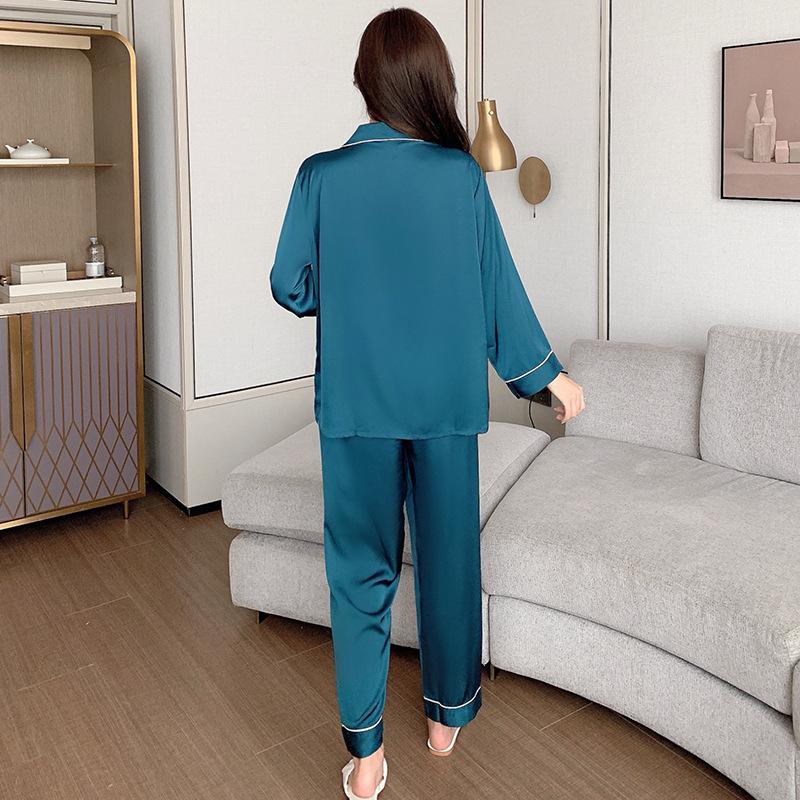 Autumn New Pajamas 2-piece Set Sexy Lapel Pajamas Casual Loose Home Wear Women's Intimate Underwear Satin Thin Pajamas