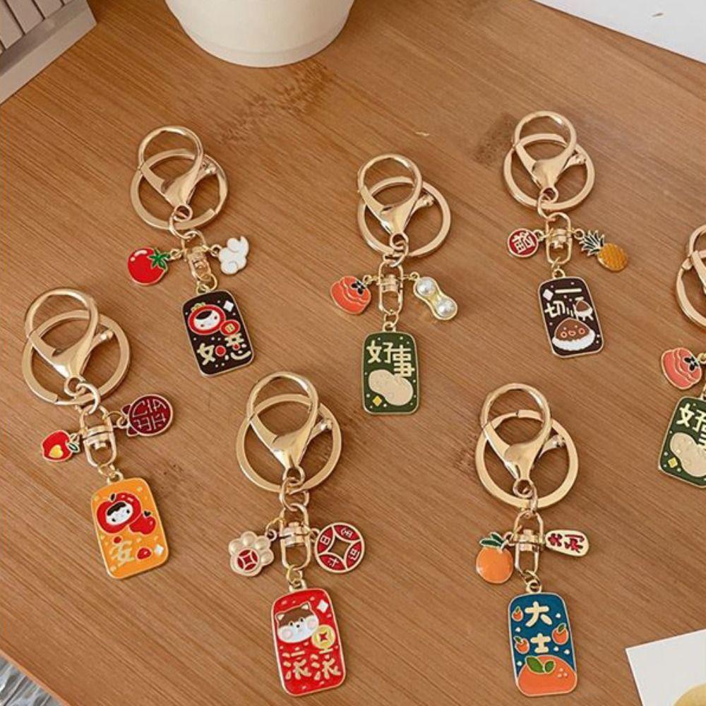 

Persimmon Chinese Style Keychain Fruits Car Keyring Fashion Metal Fruits Pendant Key Accessories