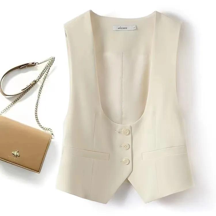 Women's Sleeveless Vest U Neck Slim Short Suit Vest Waistcoat
