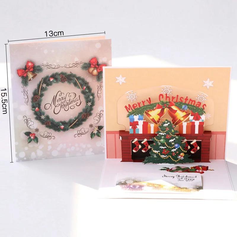 Merry Christmas Cards 3D Pop Up Christmas Tree Cards Christmas Decoration Winter Gift Laser Cut New Year Santa Greeting Cards