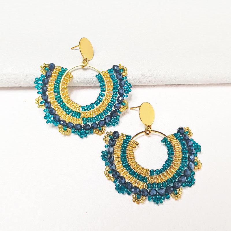Handmade Ethnic Fan-Shaped Beaded Earrings - Unique, Light Luxury Style for Women