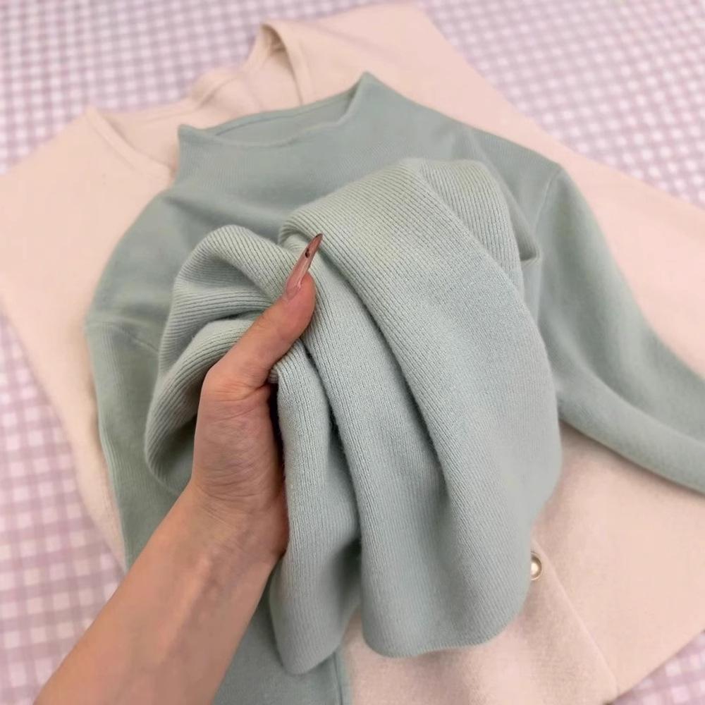 Roční výběr: Krémový pletený top s polovičním vysokým límcem a dlouhým rukávem - Všestranný dámský svršek pro podzim/zimu