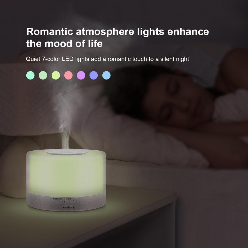 Umidificator Ultrasonic de Aromaterapie de 700 ml cu Lampă în Șapte Culori și Design cu Aspect de Lemn