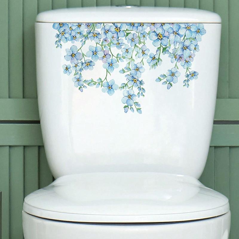 

Fresh Little Blue Flower Bathroom Toilet Toilet Stickers Home Decoration Wall Stickers Self-adhesive Restroom Decor 25x29cm