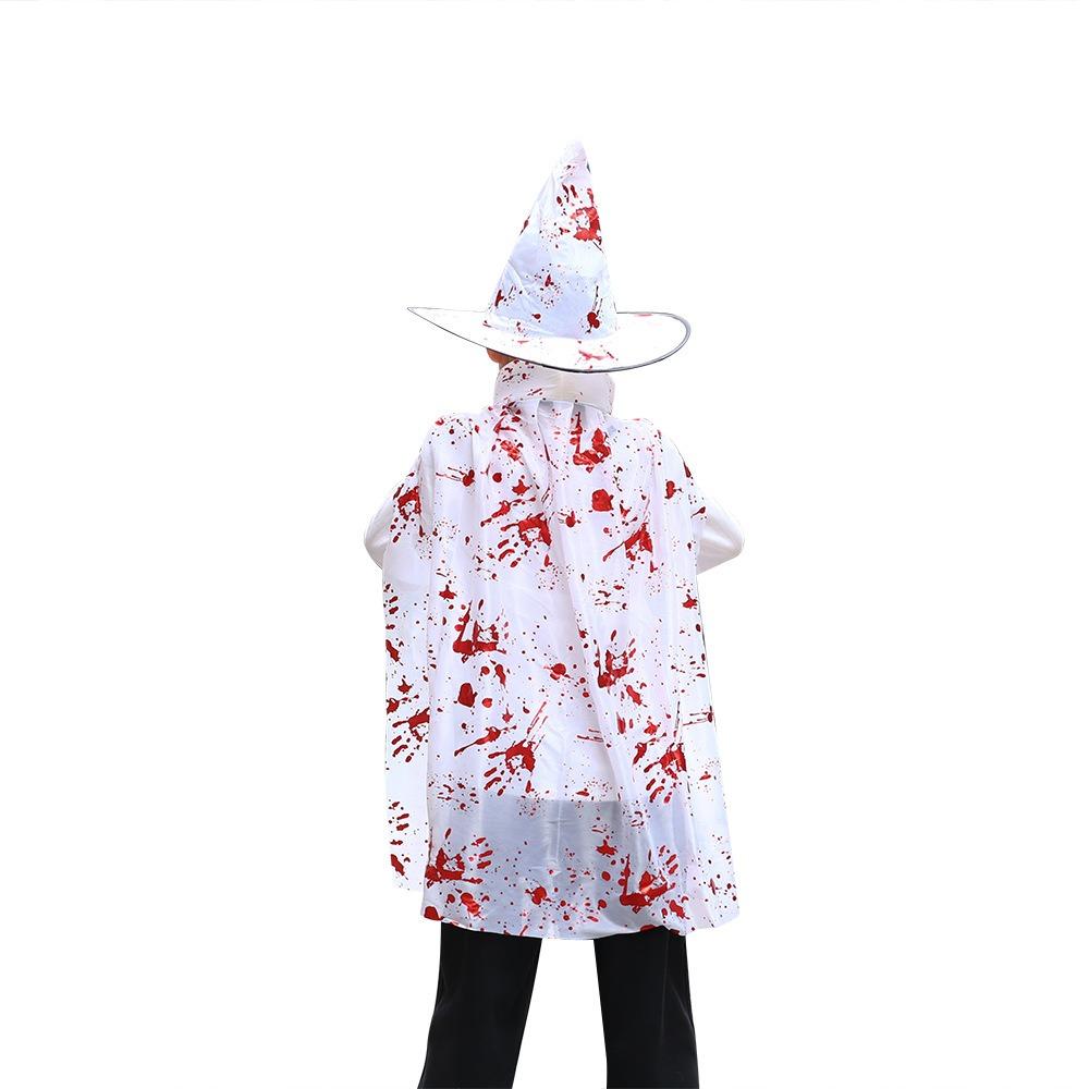 Cosplay Props Witch Cloak Hat Set Blood Printed Horror Cape Halloween Blood Costume  Decoration